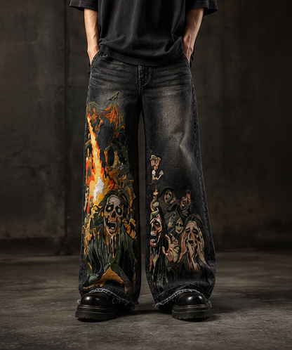 RIWYN DRAFIRE Wide-Leg Denim Printed Jeans- Limited Edition