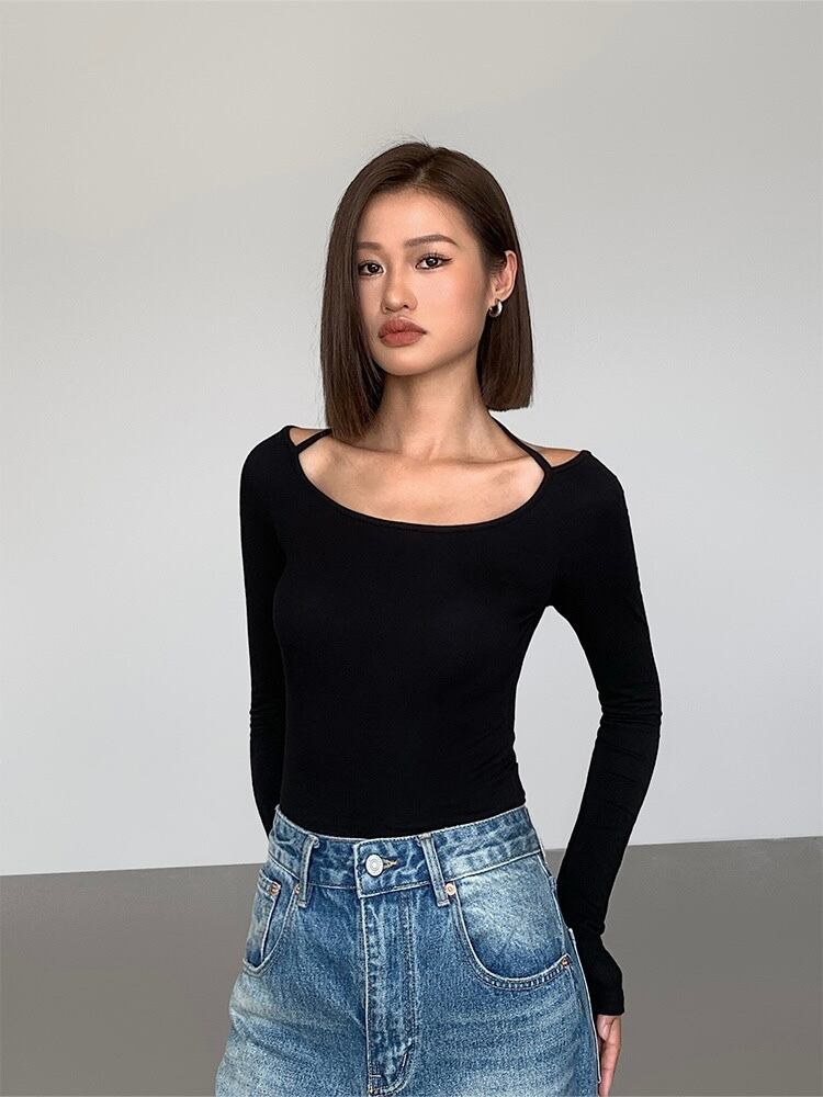 RǏWYÑ | Fitted Scoop Tie Up Long-Sleeve Top