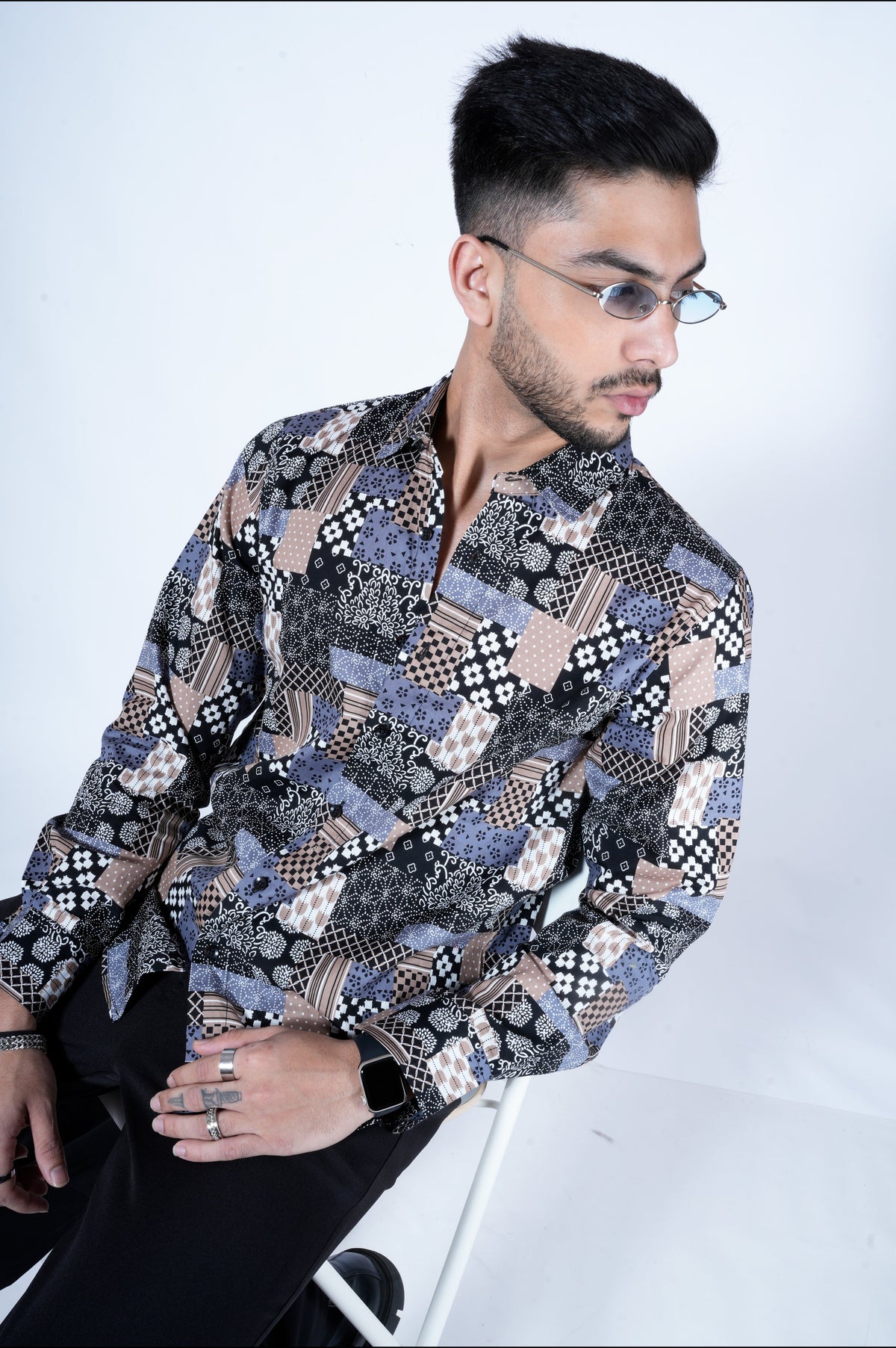 RIWYN Patchwork Abstract Full-Sleeves Shirt