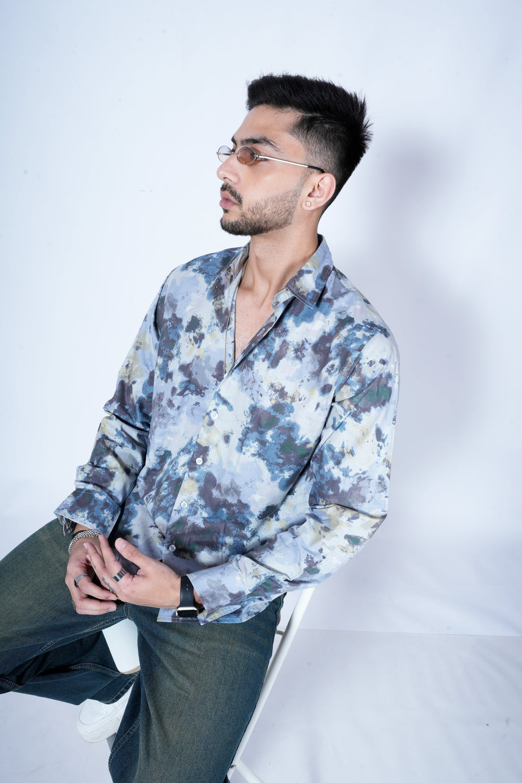 RIWYN Blue Waves Print Full-Sleeves Shirt