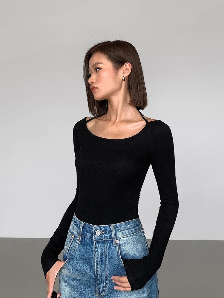 RǏWYÑ | Fitted Scoop Tie Up Long-Sleeve Top
