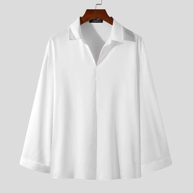 RIWYN Daily Loose Solid Color Long Sleeved Shirt