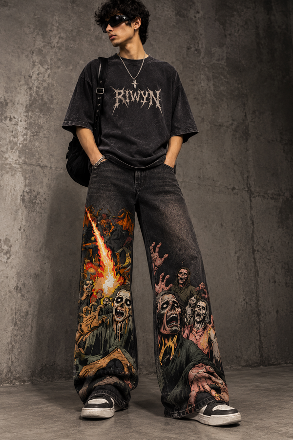 RIWYN DRAFIRE Wide-Leg Denim front model shot