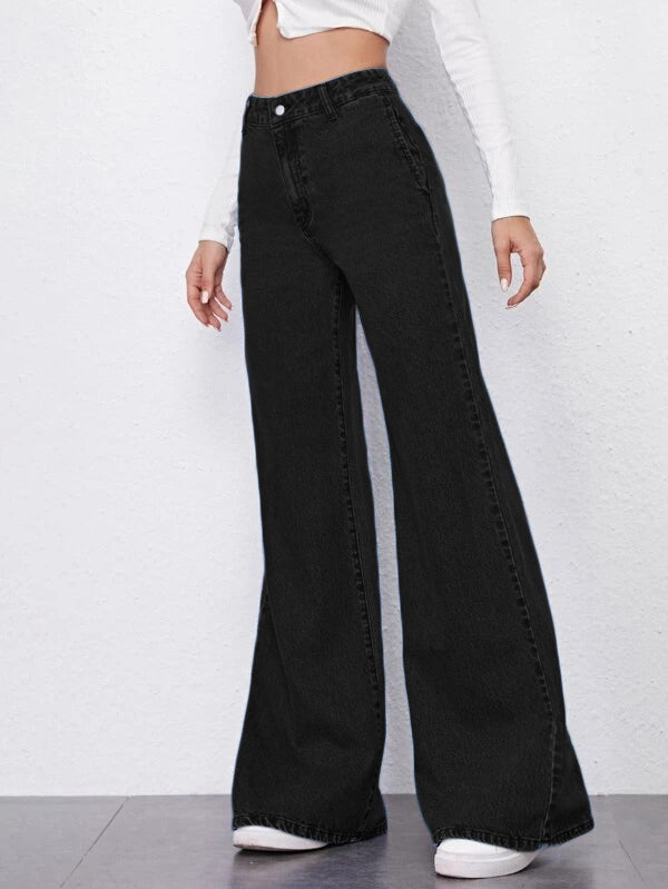 RǏWYÑ | Black Palazzo Fall Wide Leg High Rise Jeans