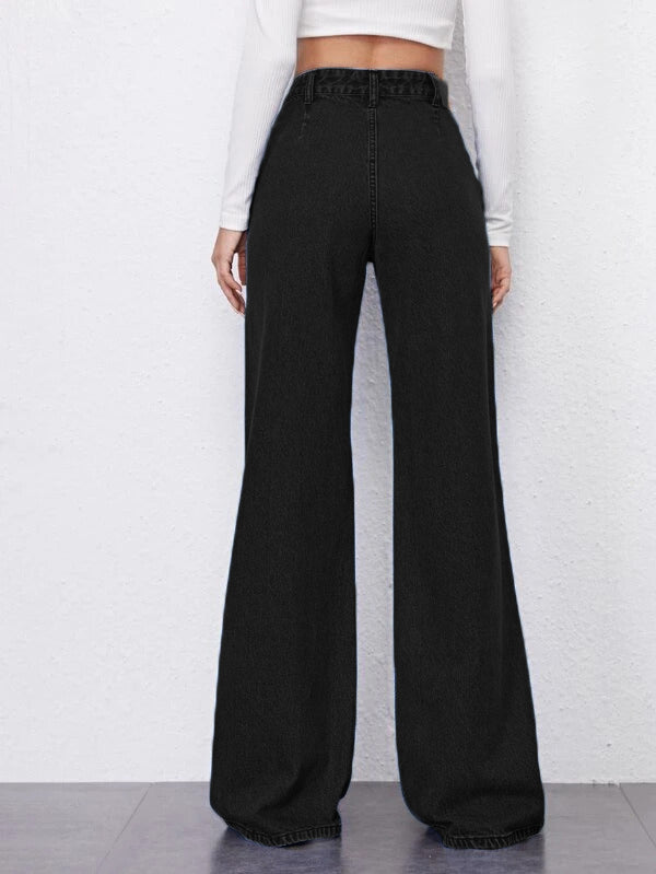RǏWYÑ | Black Palazzo Fall Wide Leg High Rise Jeans
