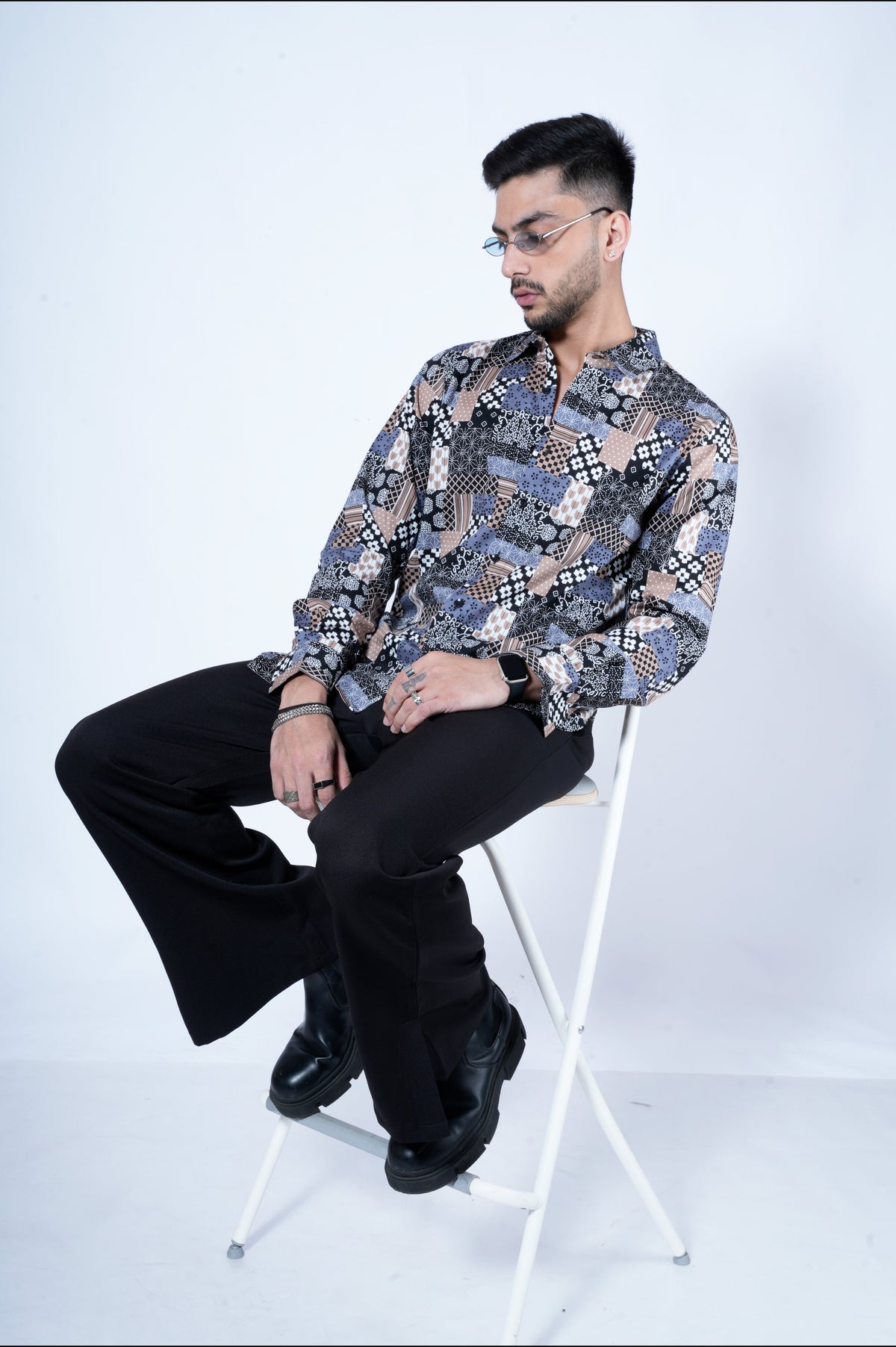 RIWYN Patchwork Abstract Full-Sleeves Shirt