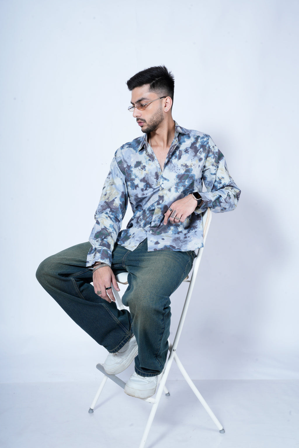 RIWYN Blue Waves Print Full-Sleeves Shirt