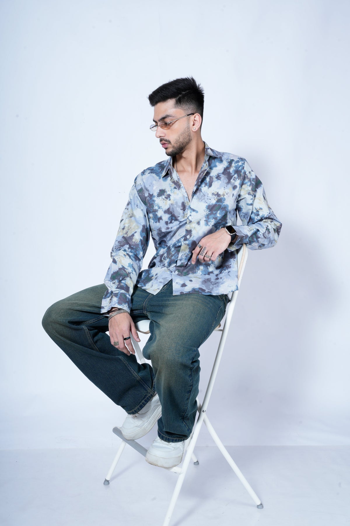 RIWYN Blue Waves Print Full-Sleeves Shirt