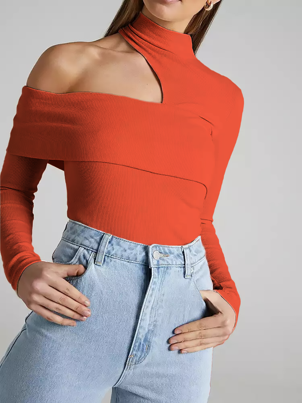 RǏWYÑ | Wrapped Shoulder High Neck Rib Top