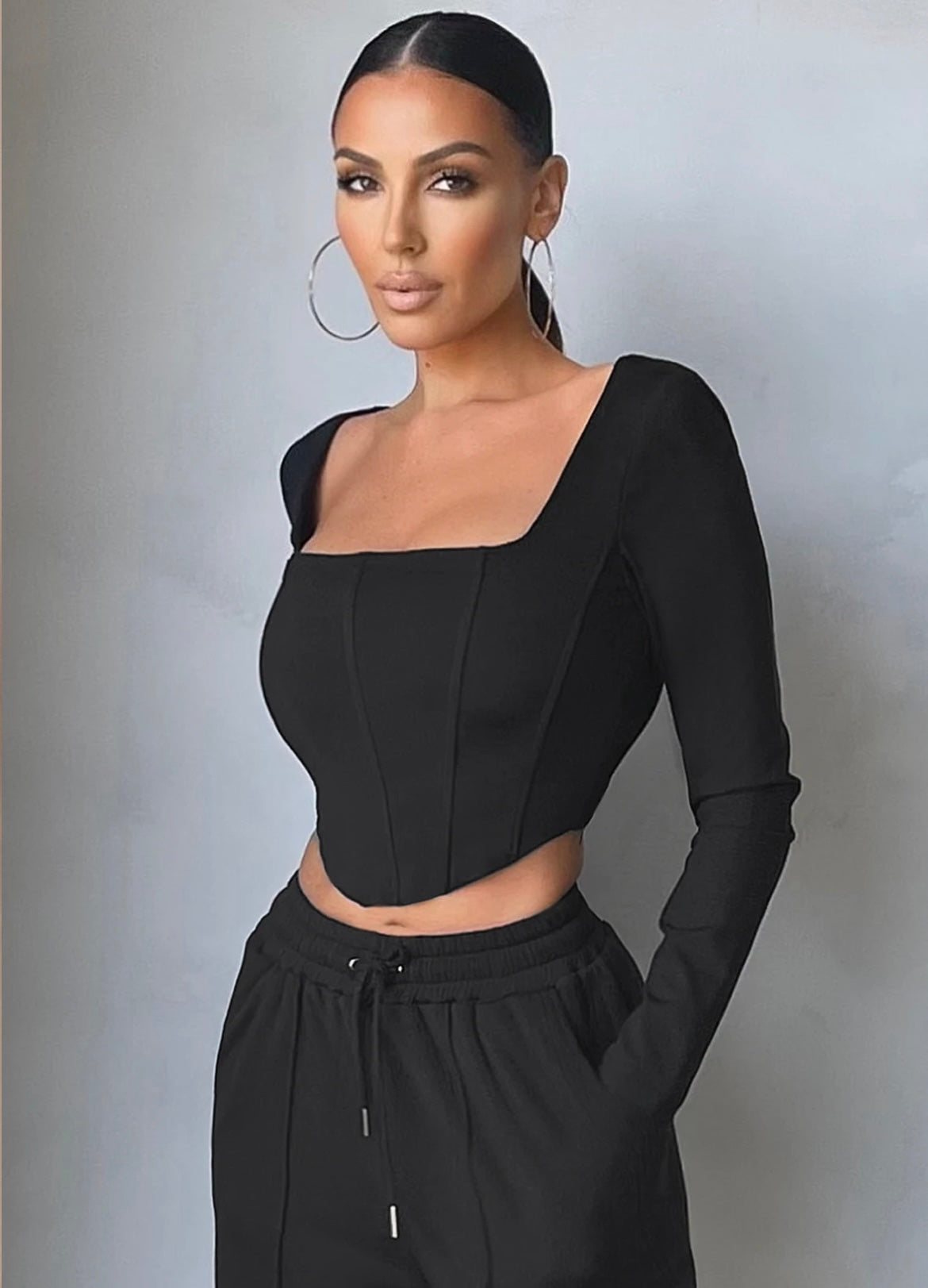 RǏWYÑ | Black Long-Sleeve Corset Top