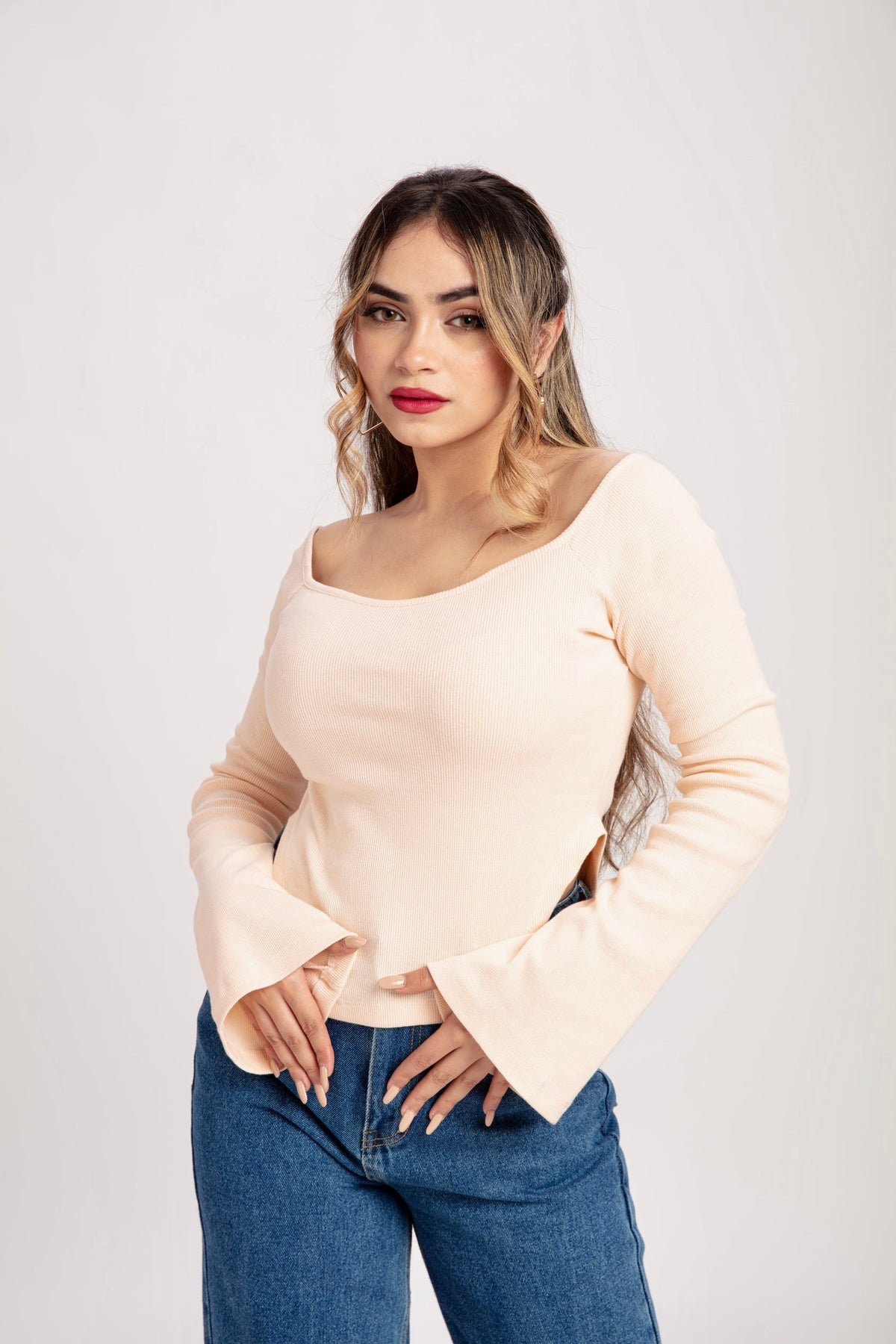 RǏWYÑ | Peachy Rib Asymmetric Milkmaid Top