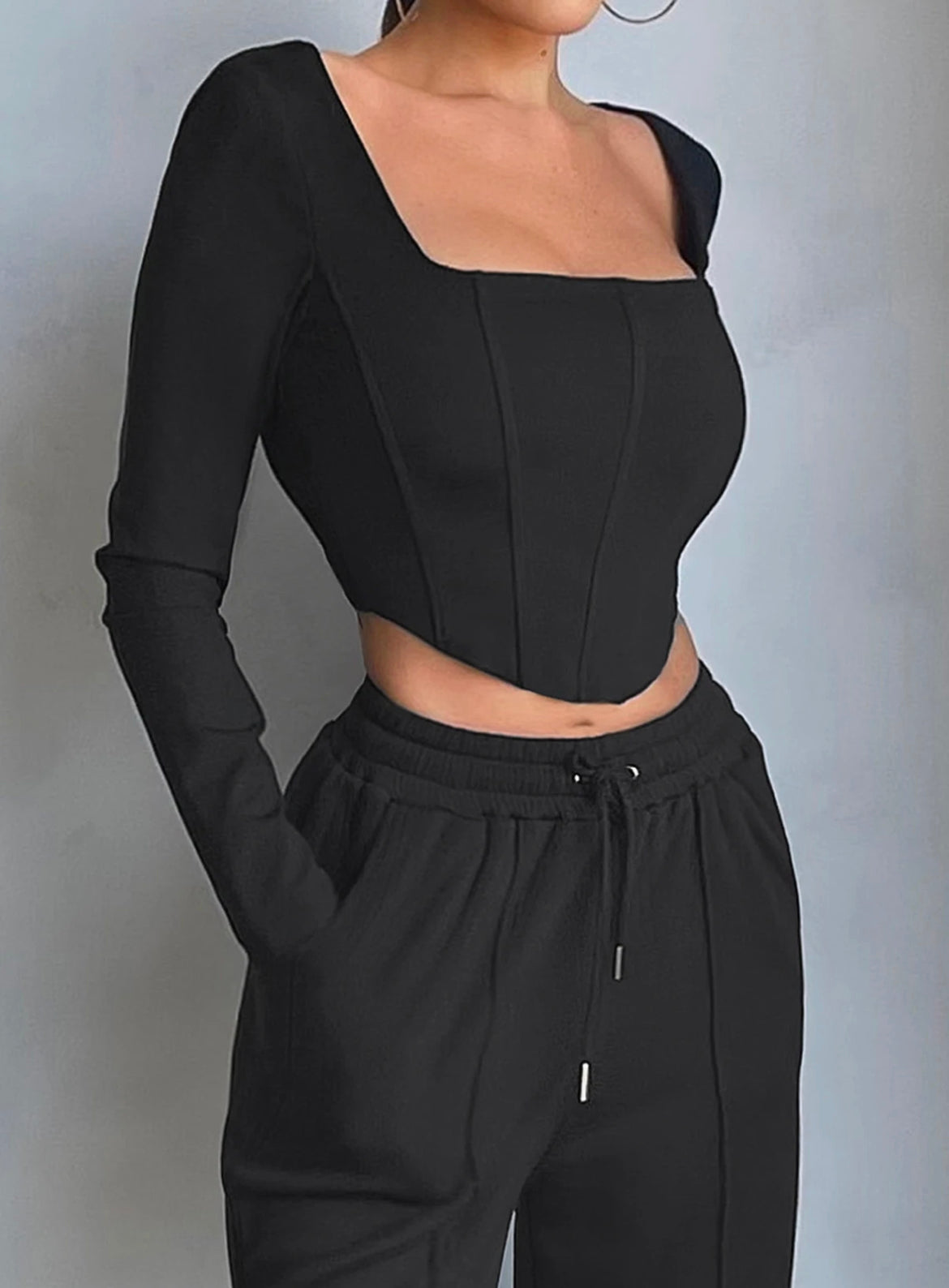 RǏWYÑ | Black Long-Sleeve Corset Top