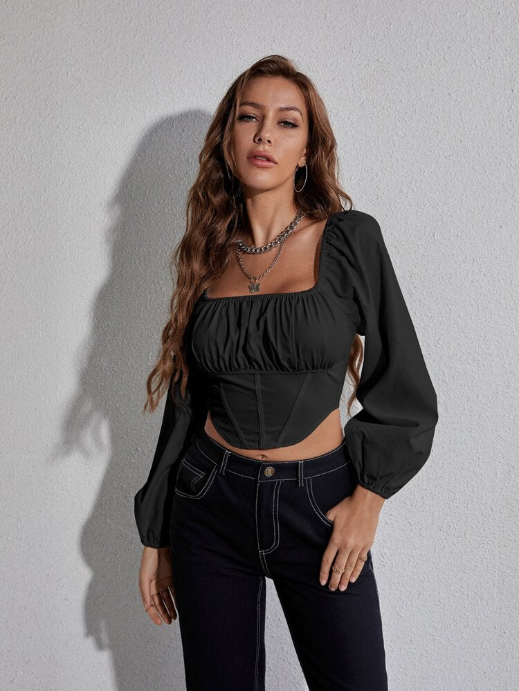RǏWYÑ | Ruched Square Neck Corset Top
