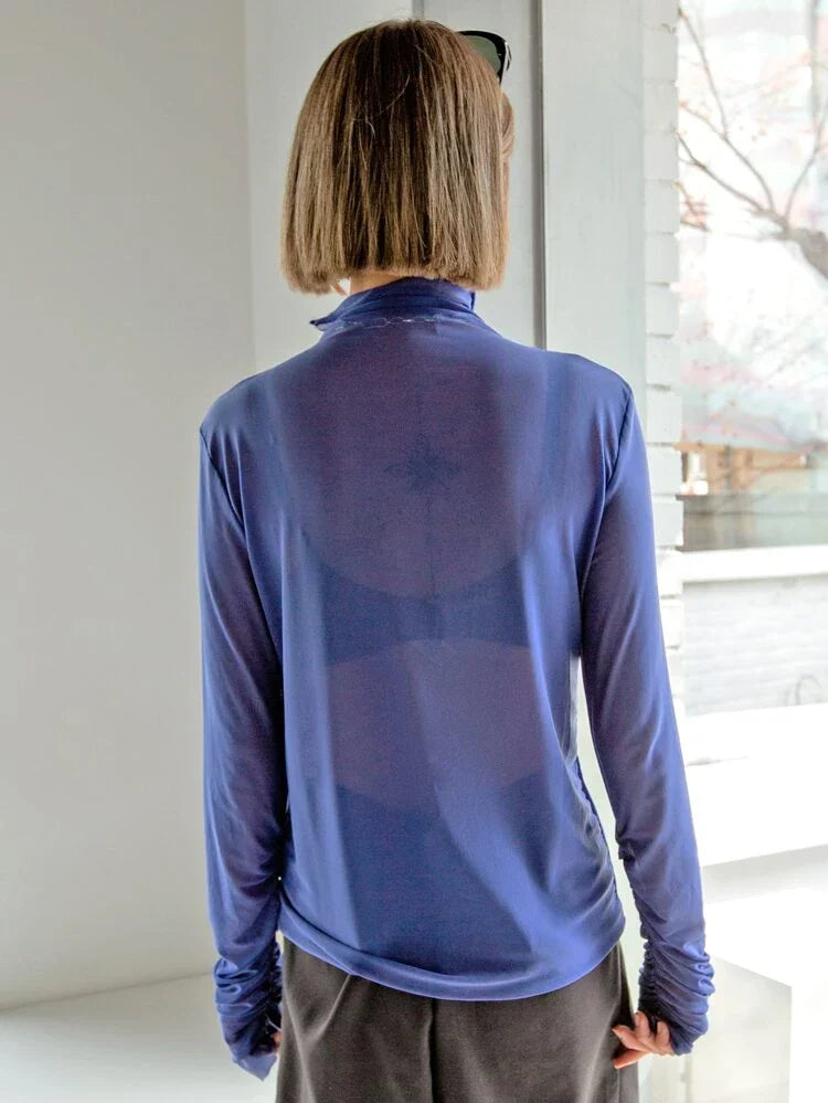 RǏWYÑ | Ruched Sleeve Sheer Top