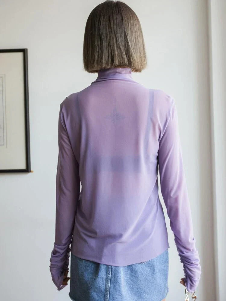 RǏWYÑ | Ruched Sleeve Sheer Top