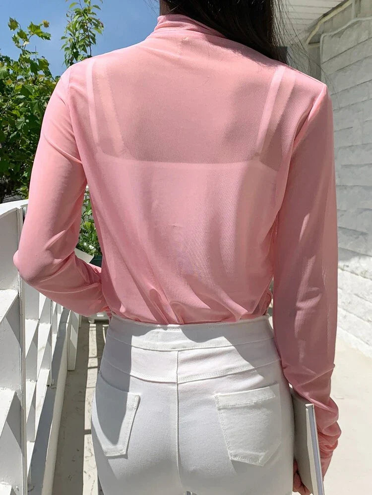 RǏWYÑ | Ruched Sleeve Sheer Top