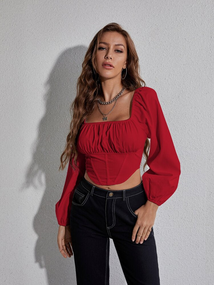 RǏWYÑ | Ruched Square Neck Corset Top