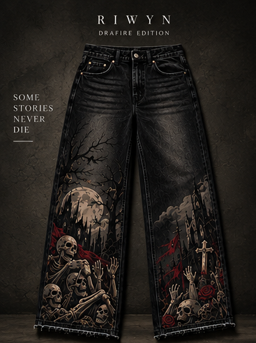 RǏWYÑ NOCTURNE wide-leg denim front view