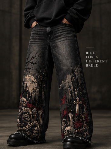 RǏWYÑ NOCTURNE wide-leg denim worn front view