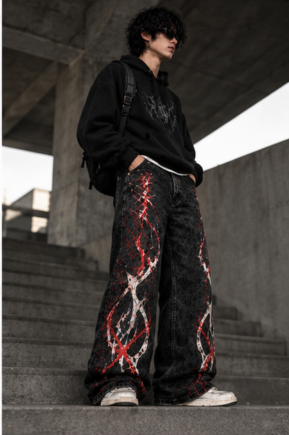 RǏWYÑ Bloodline Edition wide-leg jeans model front three-quarter