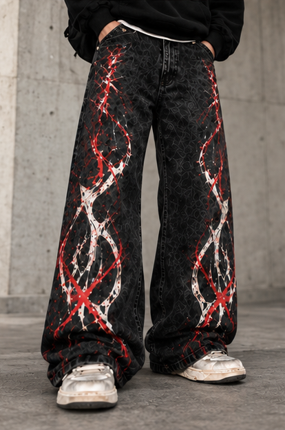 RǏWYÑ Bloodline Edition wide-leg jeans front detail