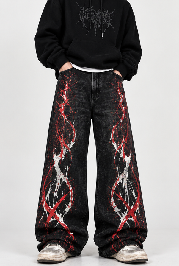 RǏWYÑ Bloodline Edition wide-leg jeans studio product view