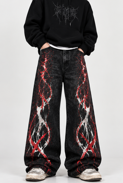 RǏWYÑ Bloodline Edition wide-leg jeans studio product view