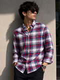 RǏWYÑ Heritage Plaid Shirt in ruby red, navy and white