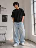 RǏWYÑ Wide Leg Pants ice blue wash worn by model