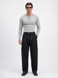 FUGAZEE Men Solid Henley Neck Cotton Blend Grey T-Shirt