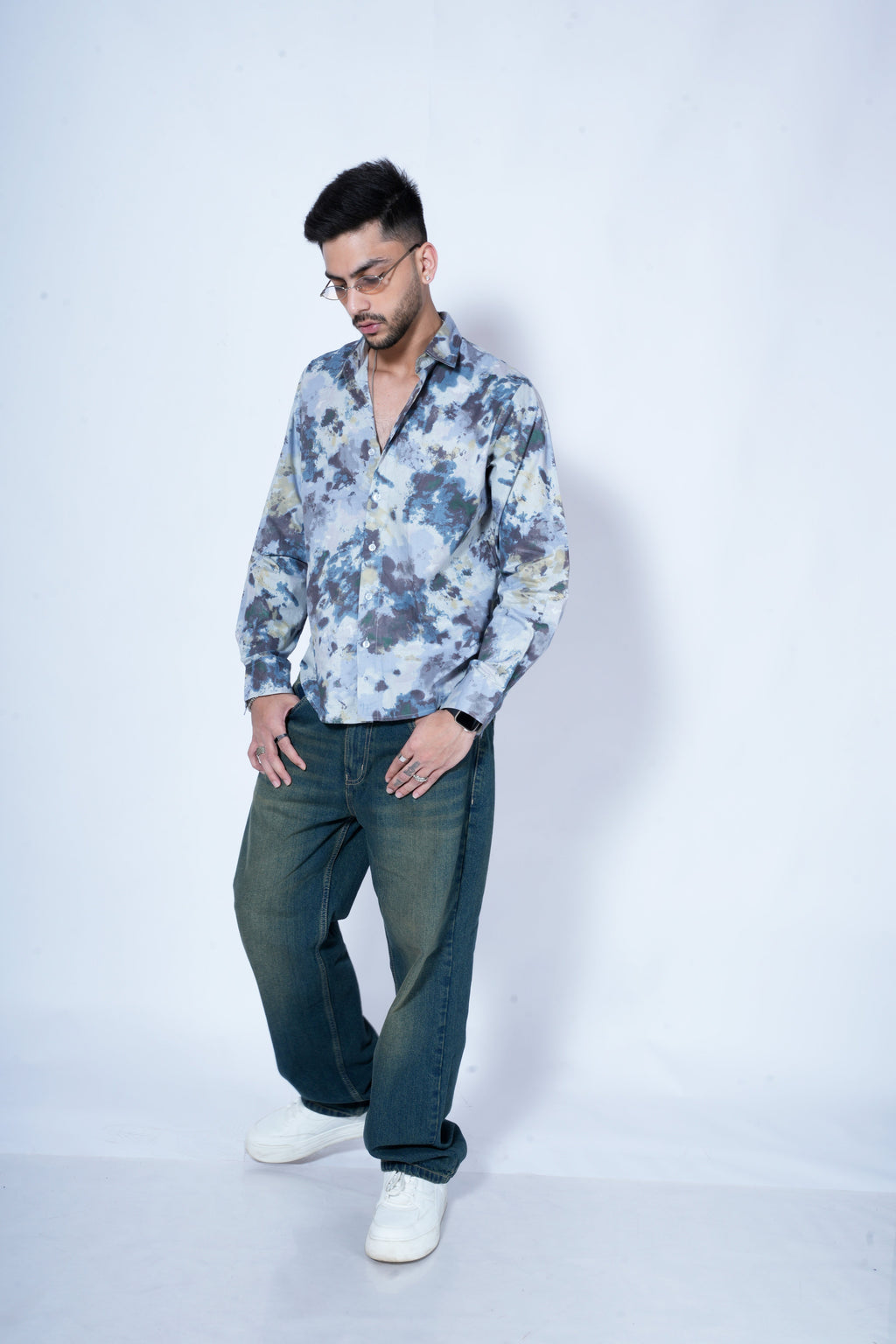 RIWYN Blue Waves Print Full-Sleeves Shirt