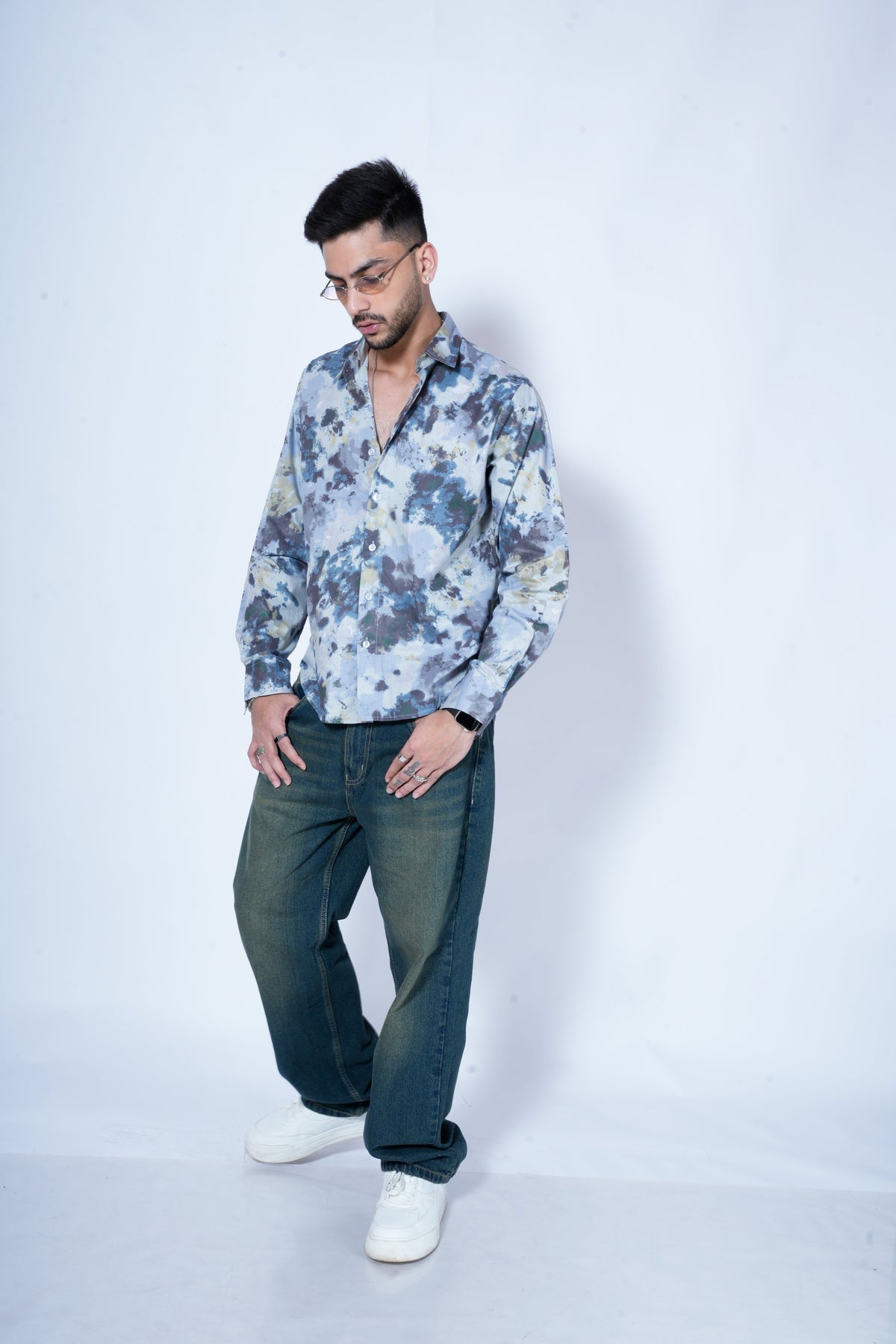 RIWYN Blue Waves Print Full-Sleeves Shirt
