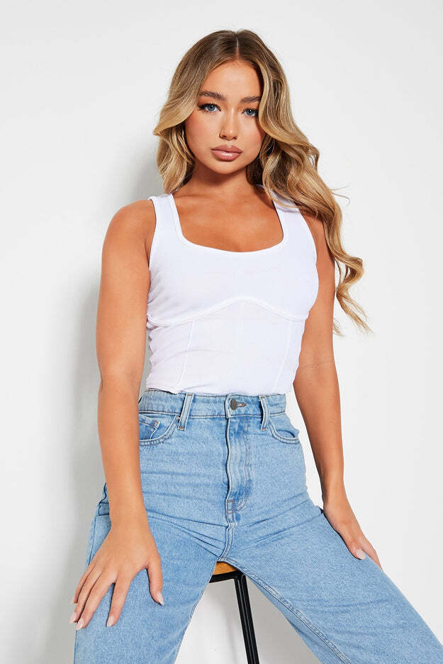 RǏWYÑ | White Slim Fit Corset Tank Top