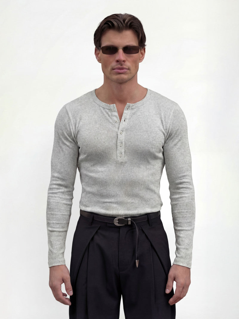 FUGAZEE Men Solid Henley Neck Cotton Blend Grey T-Shirt