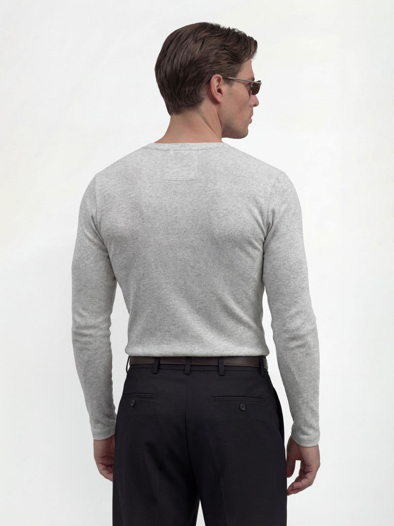 FUGAZEE Men Solid Henley Neck Cotton Blend Grey T-Shirt