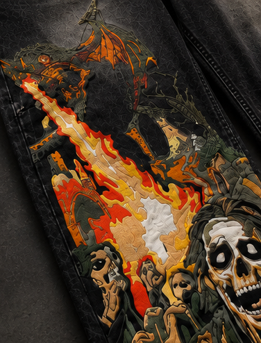 RIWYN DRAFIRE Wide-Leg Denim Printed Jeans- Limited Edition