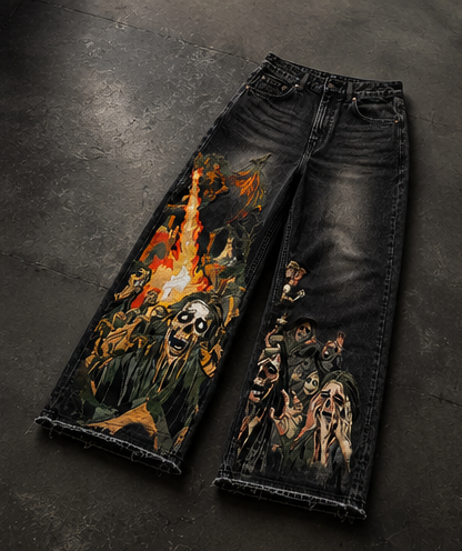 RIWYN DRAFIRE Wide-Leg Denim Printed Jeans- Limited Edition